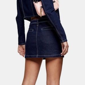 TopShop Dark Blue Jean Mini Skirt With Zippers Size 6 NWT